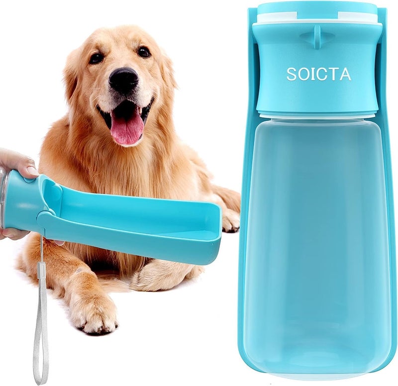 SOICTA Portable Dog Small Animals Water Bottle for Walking 19 OZ or 12 OZ Pet Water Bottles for Puppy Medium Large Dogs Little Animals Water Dispenser Dog Small Animals Water Bowl (19OZ Blue) - Image 1